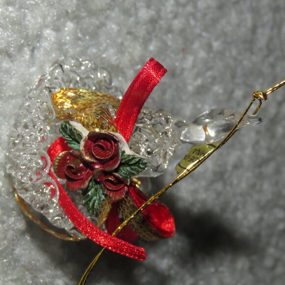 Vintage Clear Glass Holiday Christmas Candle Ornament w/Handle Red Roses Ribbon - Picture 3 of 16